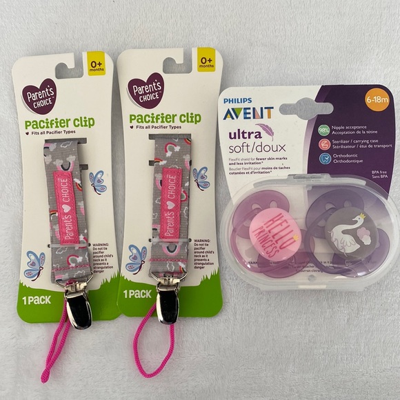 New Philips Avent Pacifiers and Parents Choice Pacifier Clip Set - Picture 1 of 5